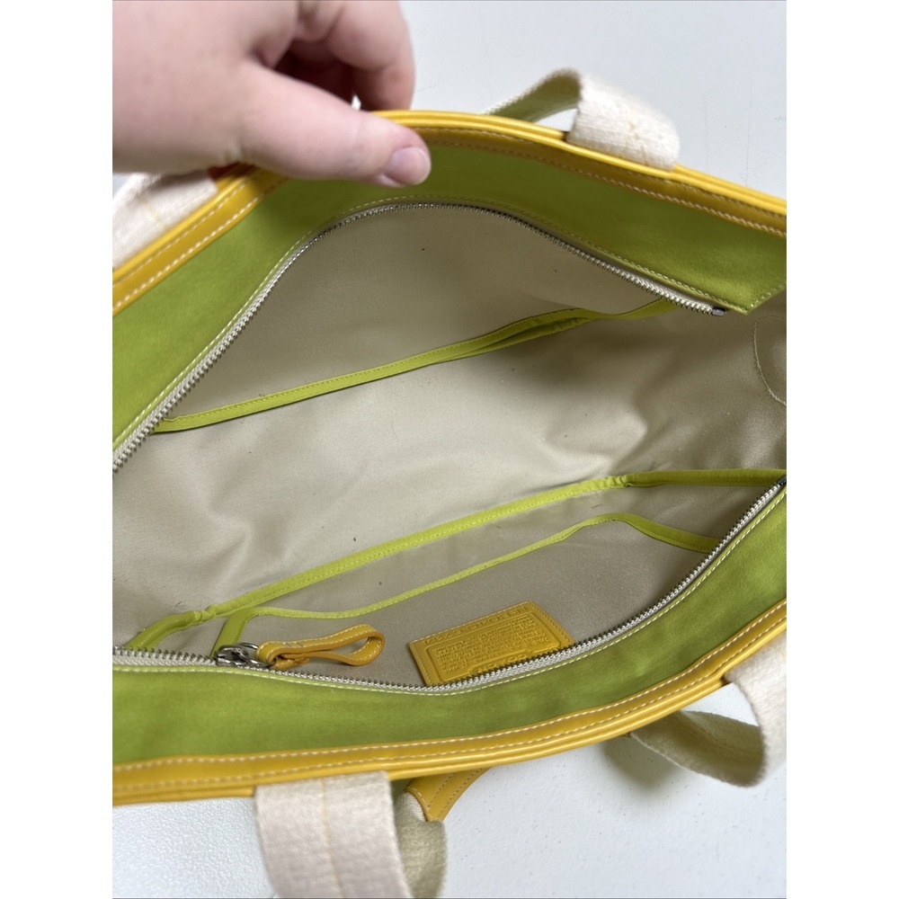 Coach Top Handle Lime Green Tote Zip Multi Pockets Leather Trim Organizer Bag - Picture 11 of 16